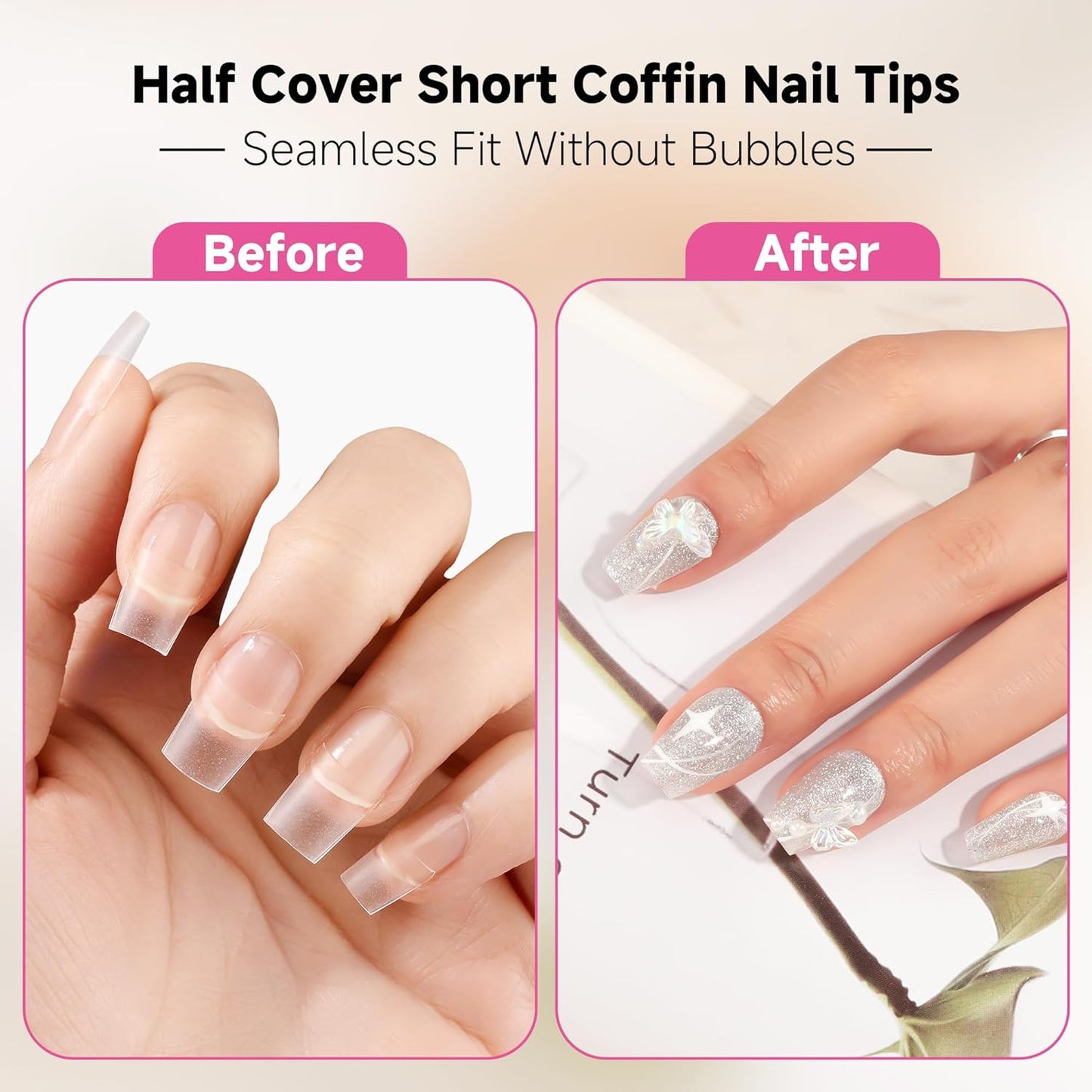 UNA GELLA Short Coffin Fake Nails 504Pcs Half Cover Matte Nail Tips Extra Short Coffin Gel Nail Tips No C Curve Pre-buff No Need File Salon Quality Nail Extension DIY Nail Art Salon 12 Sizes-Velvo Beauty