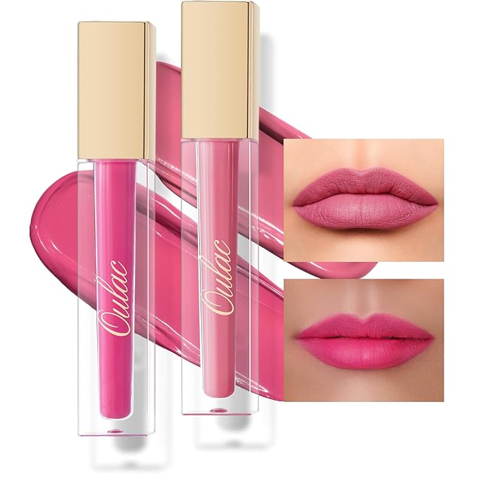Oulac Matte Liquid Lipstick 2 PCS Set, Long Lasting Lipstick Waterproof Lip Stain, No Transfer, Creamy High Pigmented Formula with Rose Oil, Vegan [M09+M25]-Velvo Beauty