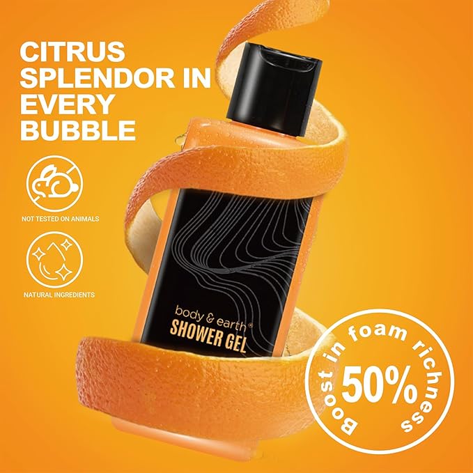 Body & Earth Gift Baskets for Men Bath Set Citrus Scented Bath and Body Gift Set with Body Lotion, Face Wash, Shower Gel, Bubble Bath, Loofah, Birthday Fathers Day Gifts-Velvo Beauty