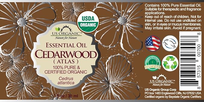 US Organic 100% Pure Cedarwood Essential Oil (Atlas) - USDA Certified Organic, Steam Distilled (More Size Variations Available) (30 ml / 1 fl oz)-Velvo Beauty