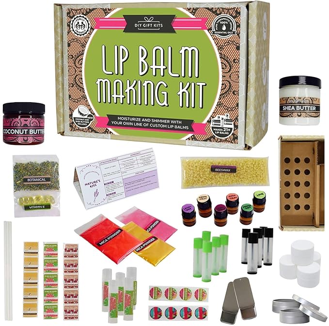 Deluxe Lip Balm Kit with Filling Tray, (77-Piece Set) For Making Your Very Own Clear & Colored DIY Lip Balms! | Includes Tubes, Bees Wax Pouch, 100% Pure Therapeutic Essential Oils & More-Velvo Beauty