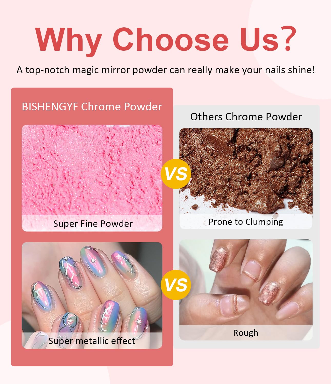 Pearl Chrome Nail Powder BISHENGYF -【Fairy Effect】 Pink Chrome Nail Powder White Pearlesent Aurora Mermaid Iridescent Nail Chrome Powder, Metallic Mirror Glitter Pigment Dust for Nail Art DIY 2PCS-Velvo Beauty