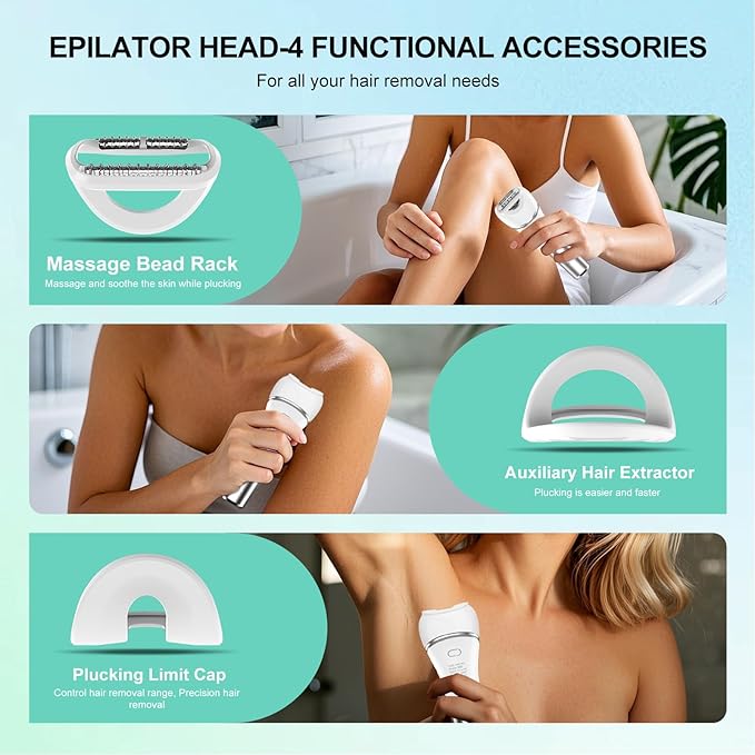 Epilators Hair Removal for Women-2 in 1 Eletctric Razors for Women,Dual Head Bikini Trimmer for Pubic Hair/Lady Facial Razor,Cordless Epilator Body Shaver for Smooth Wet/Dry Shaving,Led Light-Velvo Beauty