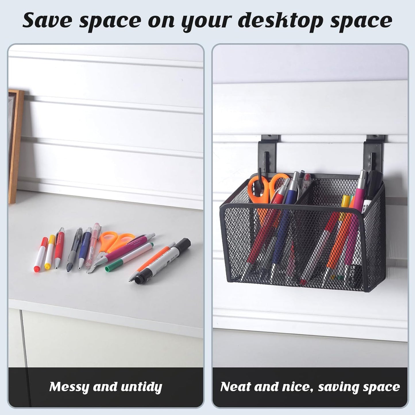 Wall Hanging Pencil Holder With Slatwall J Hooks Slatwall Pencil Cup Wall Mounted Pen Holder Wall Marker Holder Metal Pencil Holder For Paintbrushes Pegboard Classroom Home-Velvo Beauty