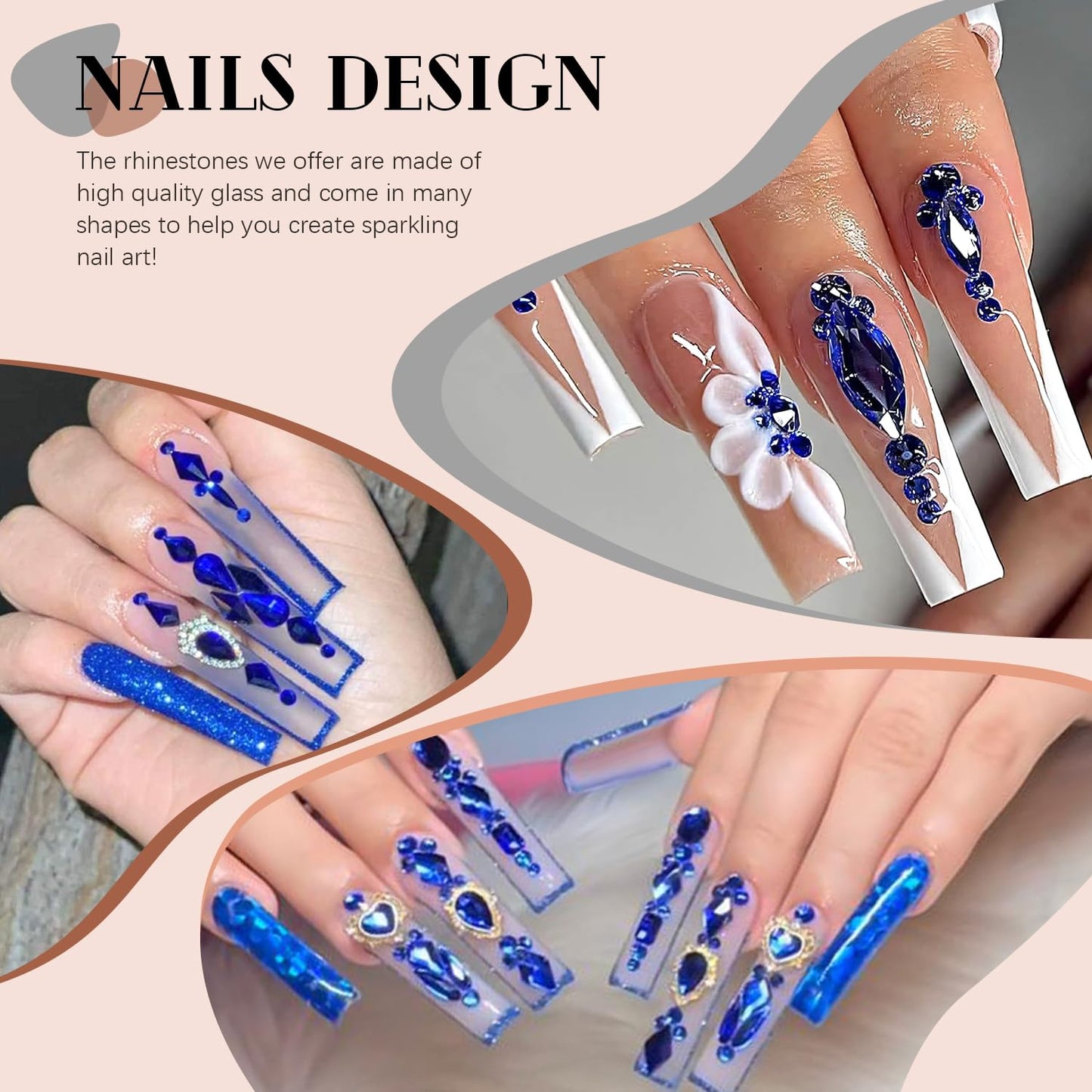 1680Pcs Royal Blue Glass Nail Rhinestones 180Pcs Multi Shapes Flatback Nail Gems + 1500Pcs 1.5-4mm Round Crystal, Manicure Nail Charms Diamond Gemstones for Acrylic Nails Decoration-Velvo Beauty