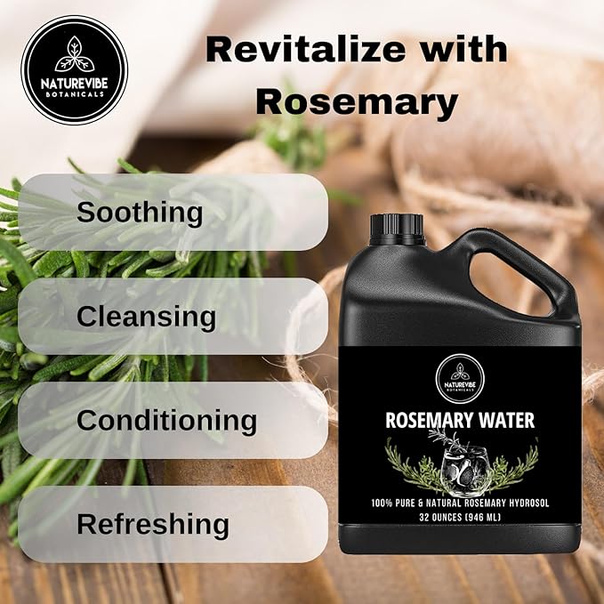 Naturevibe Botanicals Rosemary Water 32 Ounces | 100% Pure and Natural | Great for Skin Care and Hair Care-Velvo Beauty