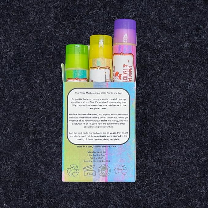 Mix Pack. Lemon Balm Organic Lip Balm for Cold Sores, 100% Plant Based, 3 x 0.16 Ounces Tubes, Lemon Balm, Lemon Balm & Tea Tree, Lemon Balm & Peppermint-Velvo Beauty