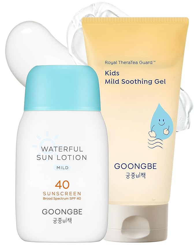 Baby Kids Waterful Sun Lotion SPF 40 & Mild Soothing Gel - Zinc Oxide Mineral Sunscreen & After Sun Relief - Korean Skincare for Sensitive Skin - Vegan Hypoallergenic, 2.82oz & 5.07oz-Velvo Beauty
