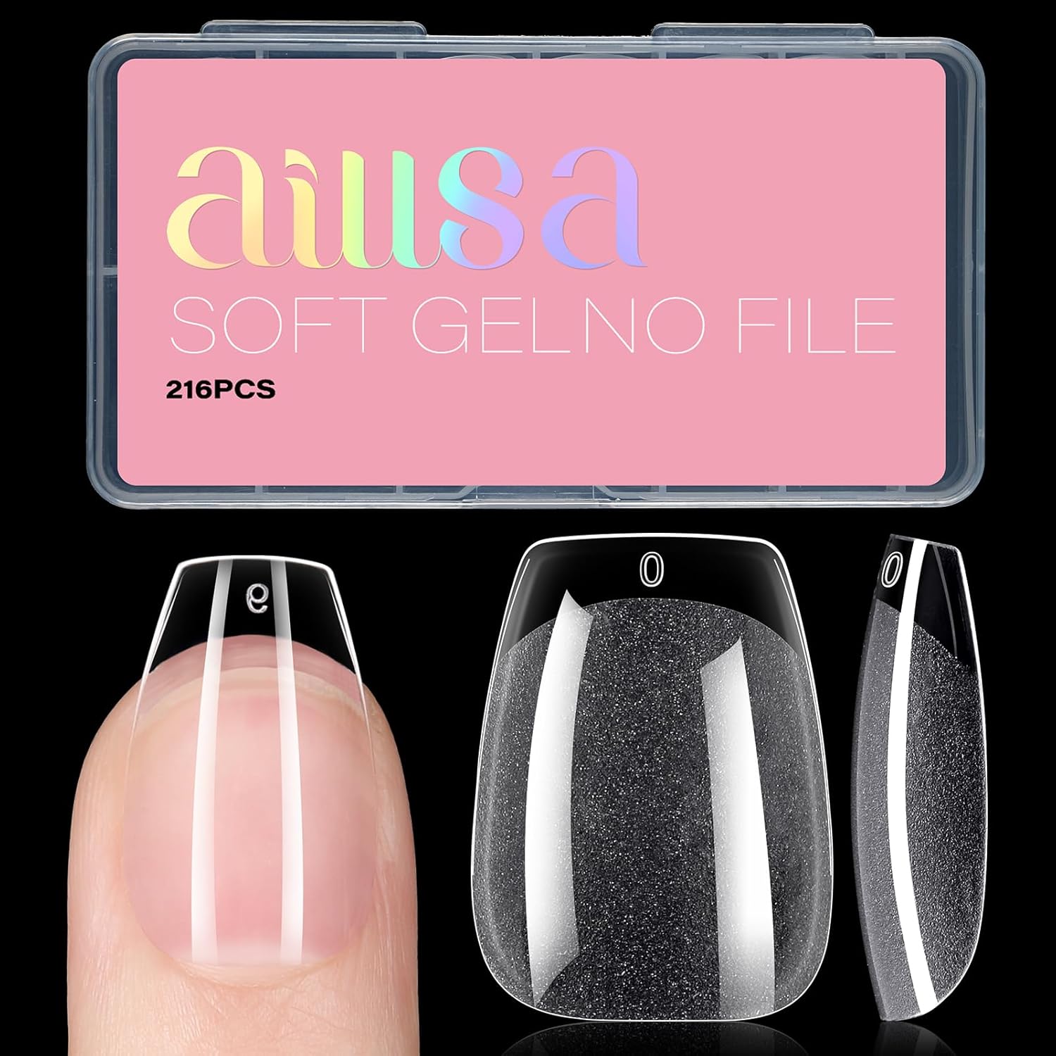 AILLSA Short Coffin Nail Tips Clear Gelly Nails Tip Half Matte Full Cover Tips Acrylic Pre-Filed Press on Fake Nail Tips for Nail Extension Home DIY Manicure 216PCS 12Sizes-Velvo Beauty