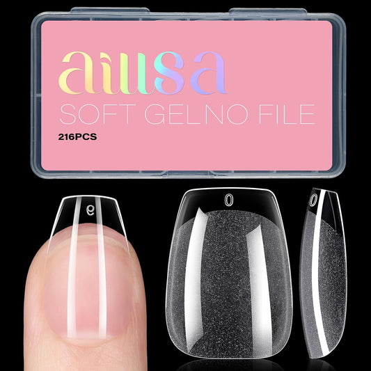 AILLSA Short Coffin Nail Tips Clear Gelly Nails Tip Half Matte Full Cover Tips Acrylic Pre-Filed Press on Fake Nail Tips for Nail Extension Home DIY Manicure 216PCS 12Sizes-Velvo Beauty