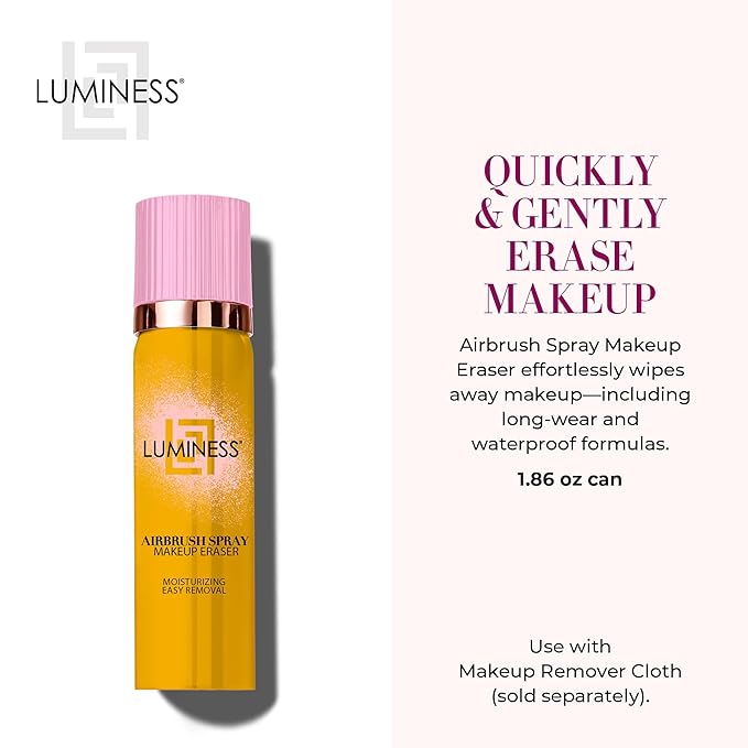 LUMINESS Face & Eye Makeup Remover, Airbrush Spray Makeup Eraser (1.86 fl oz) - Removes Longwear Cosmetics & Waterproof Formulas - Gentle -Make Up Remover for Soft, Smooth, & Hydrated Skin-Velvo Beauty