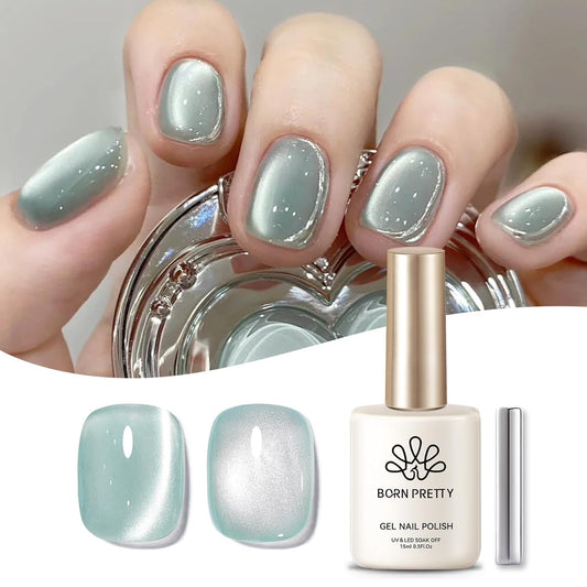 Born Pretty Cat Magnetic Eye Gel Nail Polish, Green Moonlight Cat Magnetic Gel, Glass Shiny Effect Green Soak Off Nail Art Salon Manicure Home Gift 15ml-Velvo Beauty