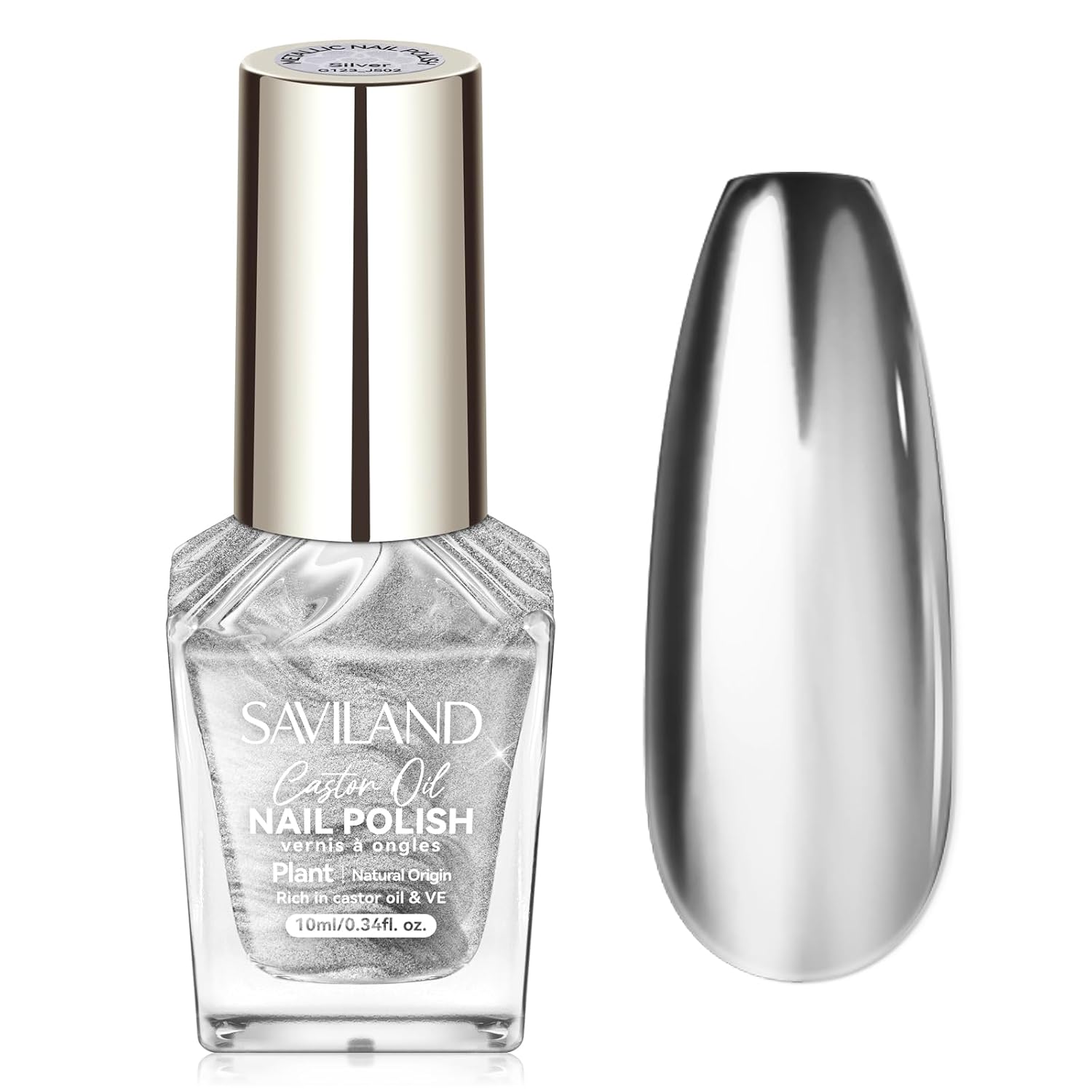 SAVILAND Silver Metallic Nail Polish: Chrome Nail Polish Air Quick Dry,10 ml Regular Fingernail Polish for Nail Art,Holographic Nail Art Polish for Finger Toe Manicure Nail Design Girls Home Salon-Velvo Beauty