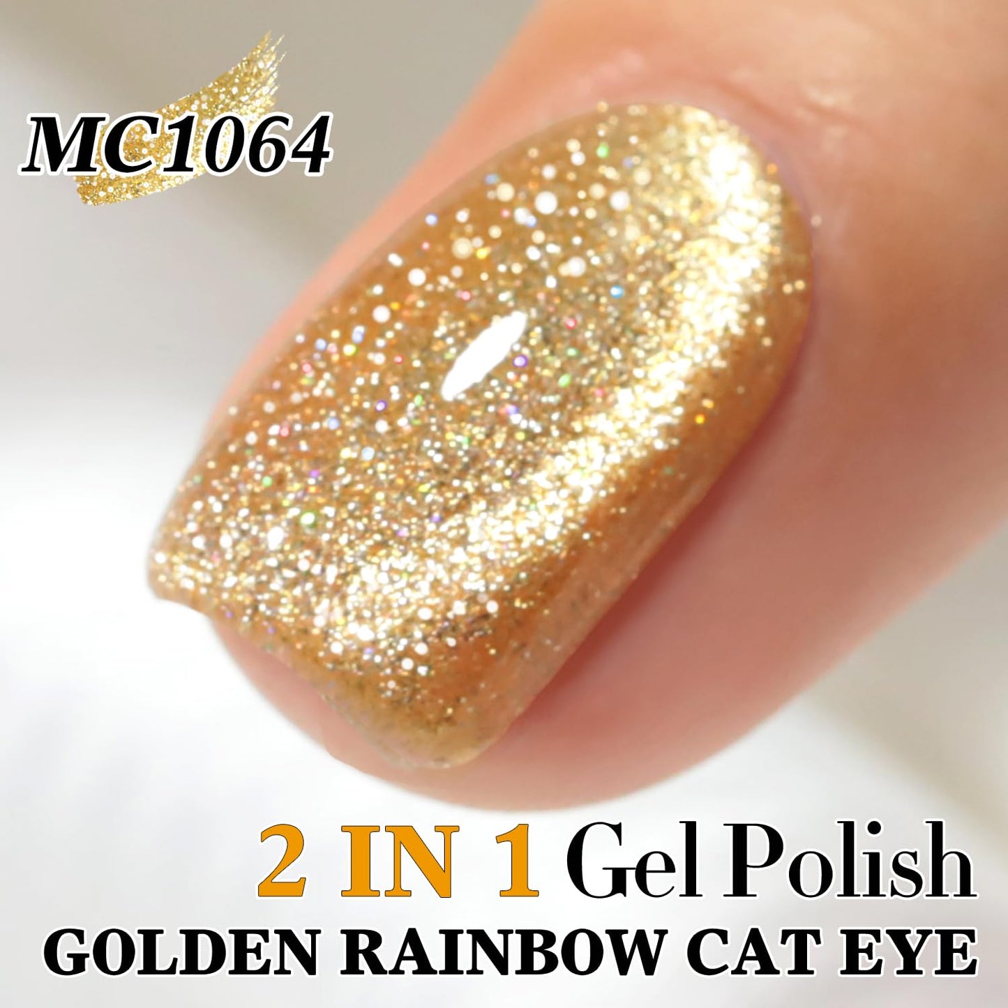 Double Rhythm Cat Eye Gel Polish with Magnet 15ML Holographic Glitter Shimmer Translucent Sheer Color Glass Magnetic Gel Polish Salon DIY at Home (Light Gold-MC1064)-Velvo Beauty
