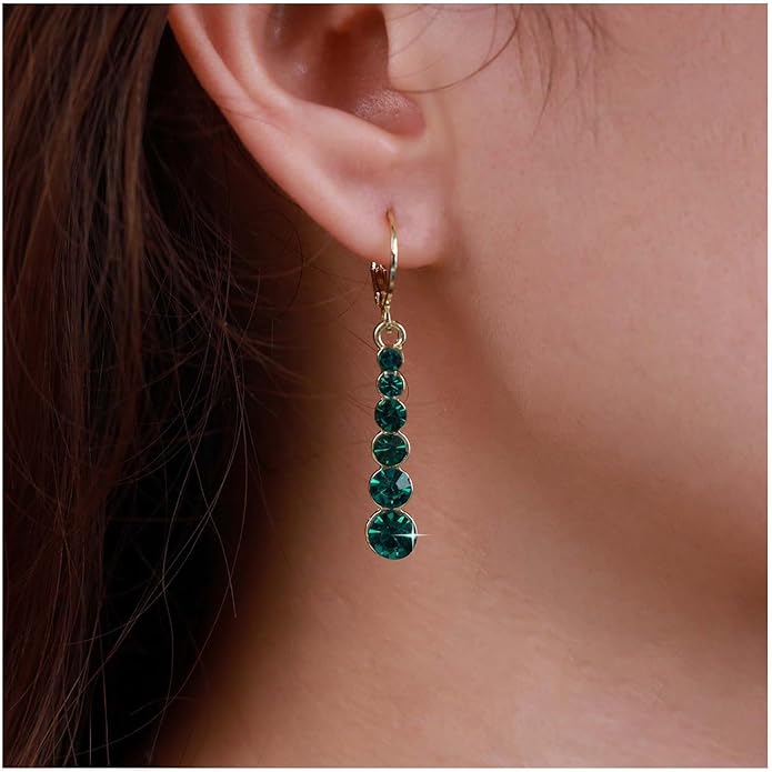 Vintage Crystal Emerald Drop Earrings Emerald Bar Dangle Earrings Green Long Tassel Chain Earrings Gold Hoop Huggie Earrings Jewelry for Women-Velvo Beauty