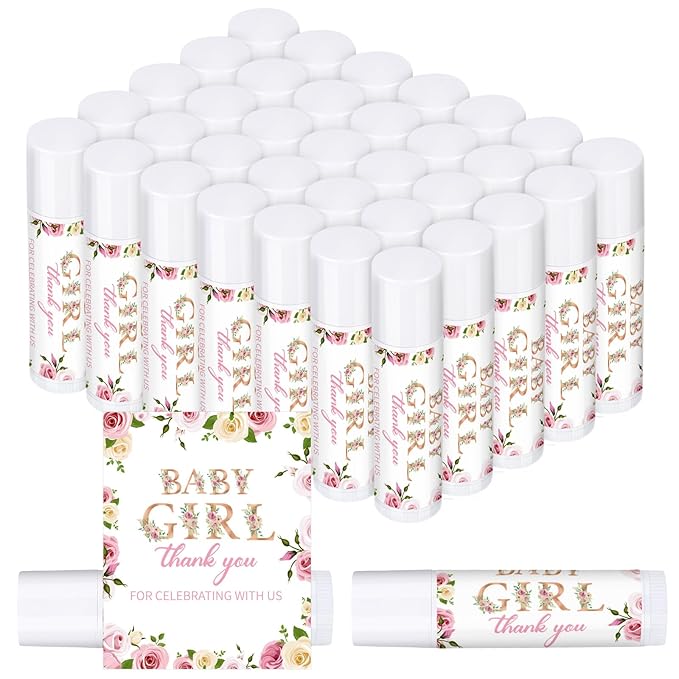 Dunzy 50 Pcs Thank You Gift Lip Balm Bulk Baby Shower Party Favors Bridal Shower Favor Lip Care with Assorted Fruit Flavors Thank You Lipstick for Guest Basket Gift Stuffer (Floral)-Velvo Beauty
