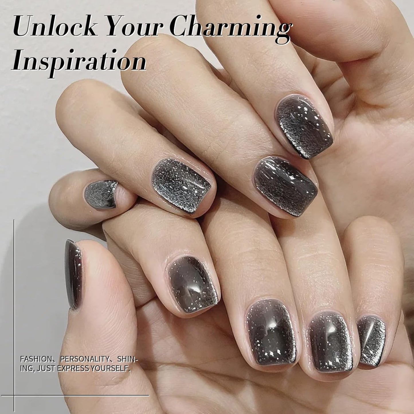 Born Pretty Cat Magnetic Eye Gel Nail Polish, Black Pearl Glitter Cat Magnetic Gel Nail Polish, Holographic Magnetic Nail Polish for Nail Art Manicure Salon DIY at Home 15ML-Velvo Beauty