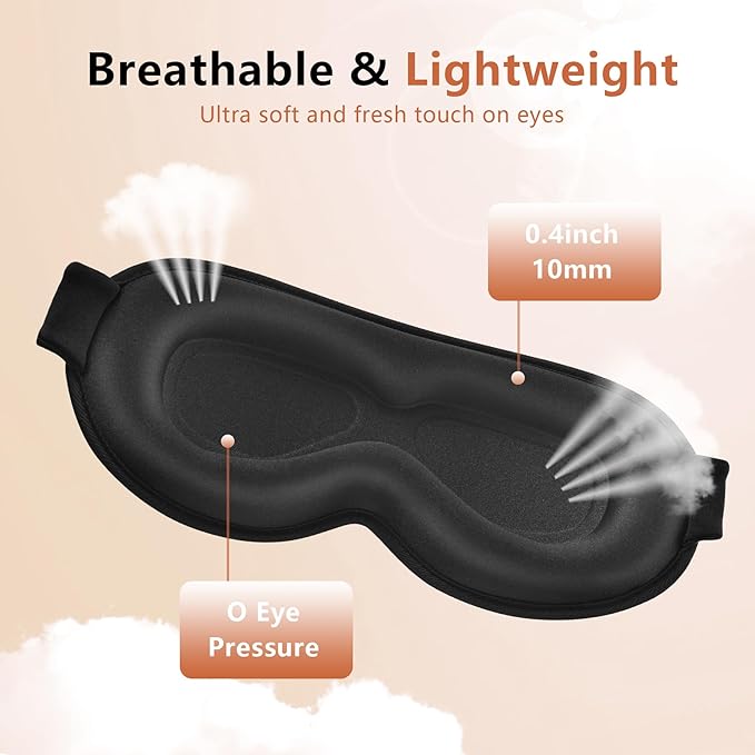 Sleep Mask for Side Sleeper Women Men, Eye Mask for Sleeping Light Blocking, 3D Contoured Cup Sleeping Mask, Soft Breathable Sleep Eye Mask with Adjustable Elastic Strap for Travel (Black)-Velvo Beauty