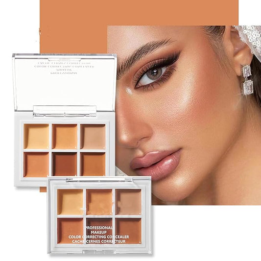 Color Correcting Concealer Palette 6 Colors Lightweight Smooth Correcting Contour Cream Makeup Palette (Color 03)-Velvo Beauty