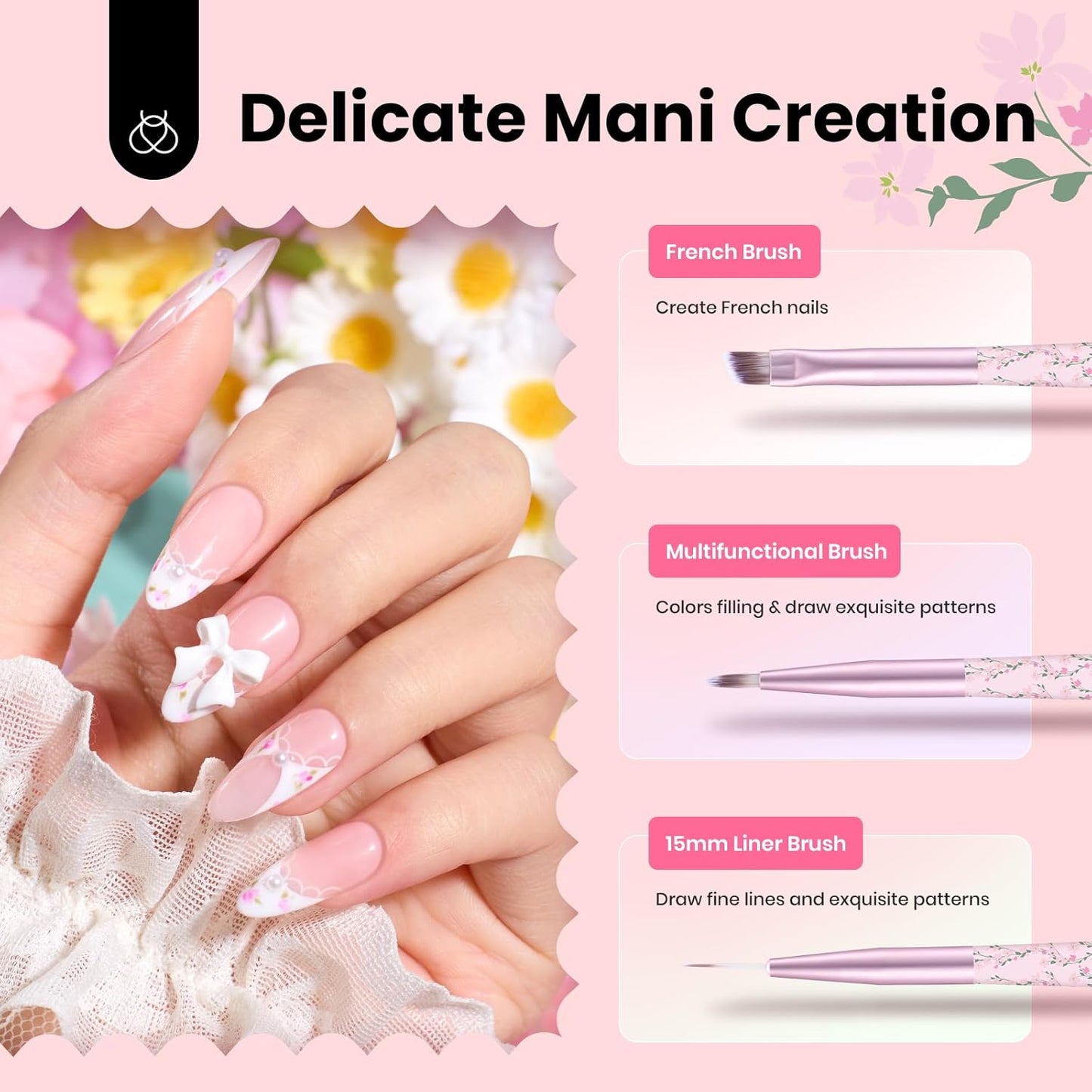 Beetles Gel Polish Nail Art Brushes Set - 6 Pcs Fingernail Art Design Pen, Floral Pattern Handle, Gradient Bristles Nail Brush Set DIY with Palette Dotting Manicure Tool Kit-Velvo Beauty