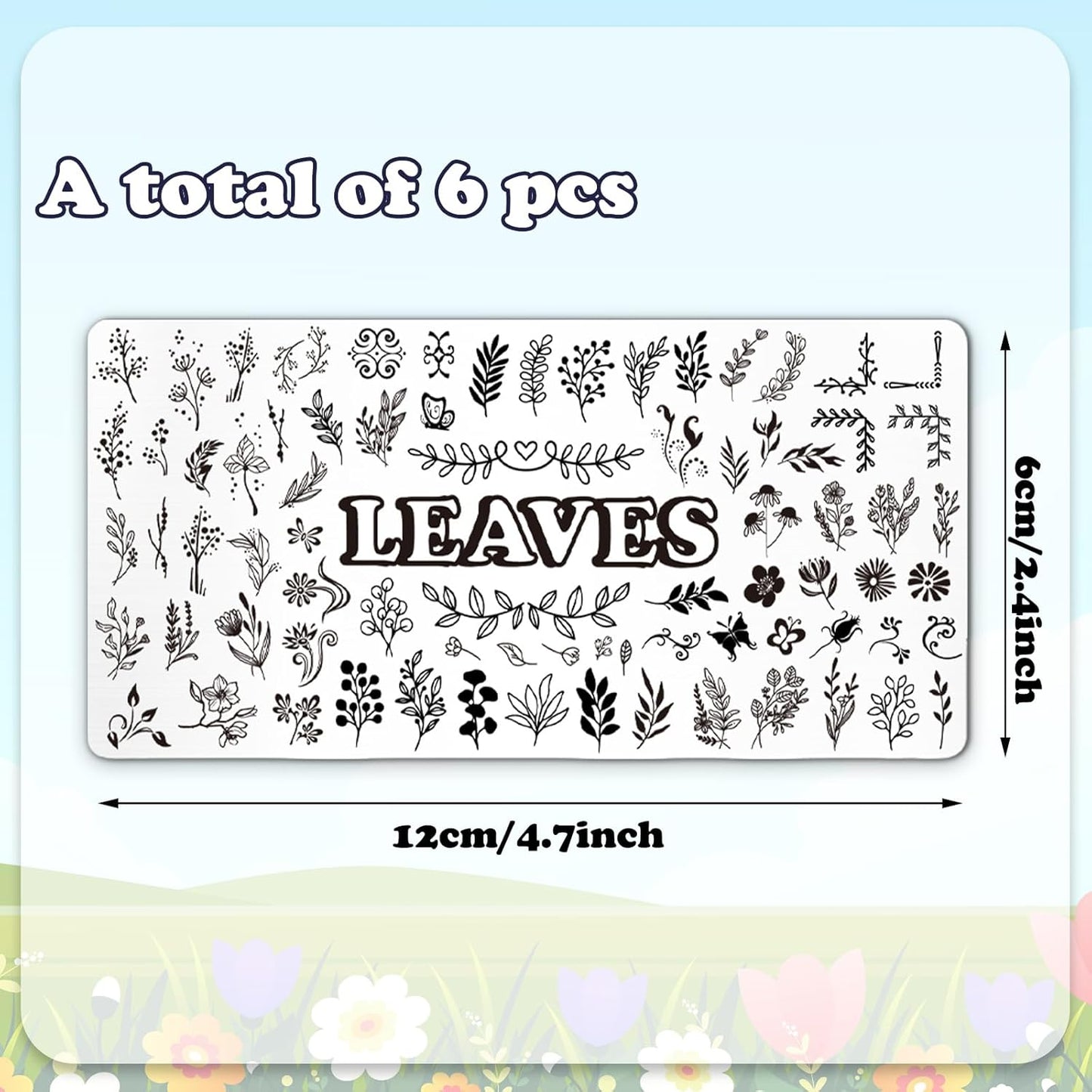Whaline 6Pcs Spring Floral Leaves Nail Plates Stamping Set Plant Leaves Stamp Templates Nail Art Plates for DIY Print Manicure Salon Design-Velvo Beauty