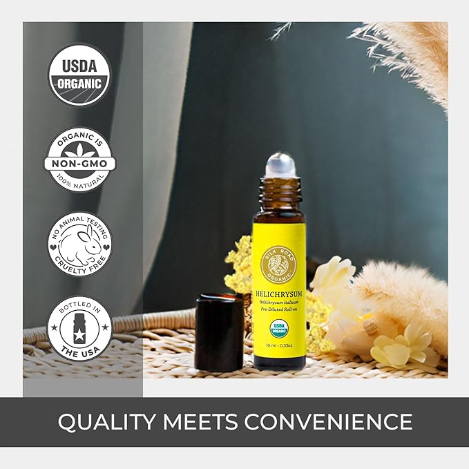 Silk Road Organic Helichrysum Italicum Essential Oil Roll On, 100% Pure USDA Certified Aromatherapy for Skin Vitality & Anti-Aging - 10 ml Roller - Always Pure, Always Organic-Velvo Beauty