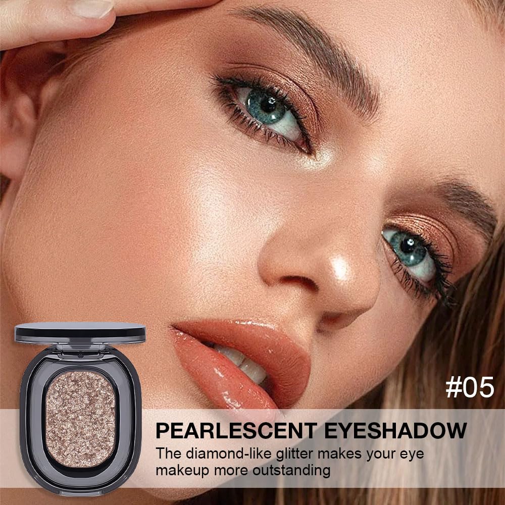 Eye shadow low saturation delicate long-lasting eye shadow palette, Monochrome Glittler Eyeshadow, pressed glitter eyeshadow, Glittle Pressed Powder Single Vegan Eyeshadow, (03 Glittle Gold)-Velvo Beauty