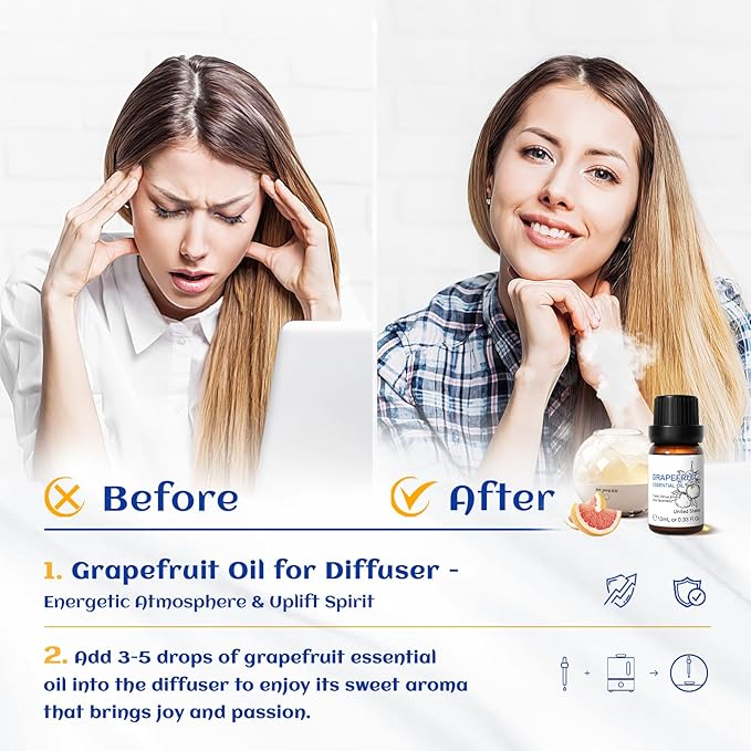 HIQILI Grapefruit Essential Oil, for Diffuser, Skin Care, 100% Pure and Natural - 0.33 Fl Oz-Velvo Beauty