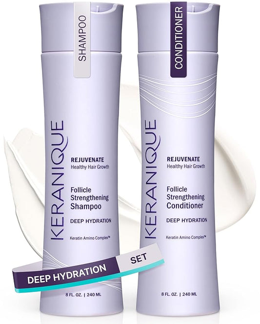 Keranique Hydrating Shampoo and Conditioner Set - Deep Hydration Hair Shampoo and Conditioner for Repairing Natural Moisture with Keratin - Sulfate-Free Intense Hydrator for Dry, Thin, Damaged Hair-Velvo Beauty