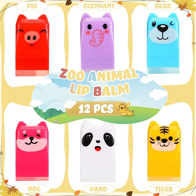 12 Pcs Farm Animals Birthday Lip Balm Gifts for Baby Shower Prizes Gift Baby Shower Favors Genger Reveal Gifts Zoo Theme Birthday Party Favors for Preschool Toddler Boy Girl Classroom Prizes-Velvo Beauty