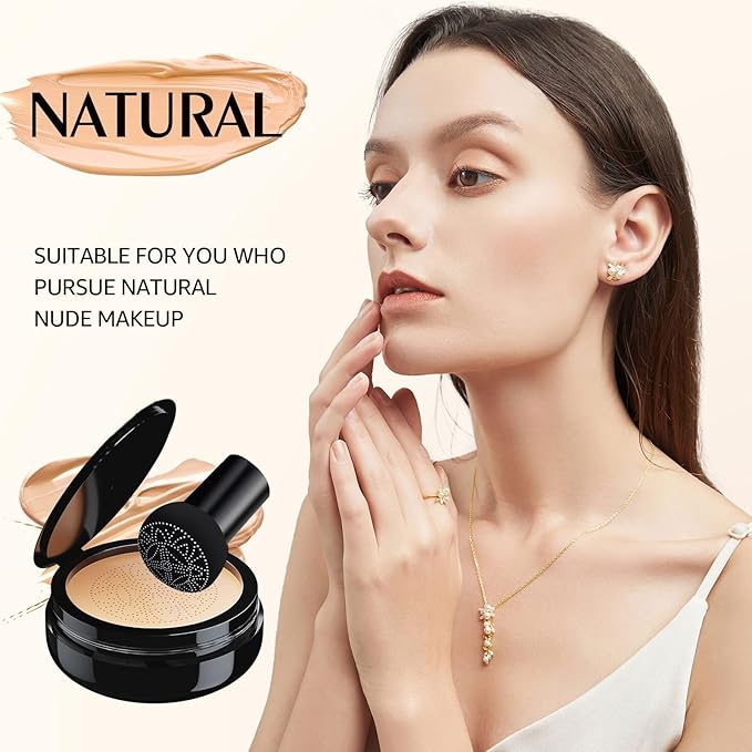 OETUIOW Mushroom Head Air Cushion CC Cream - BB Cream Face Makeup Foundation for Mature Skin Moisturizing Concealer Brighten Long-Lasting, Even Skin Tone for All Skin Types, Natural Color-Velvo Beauty