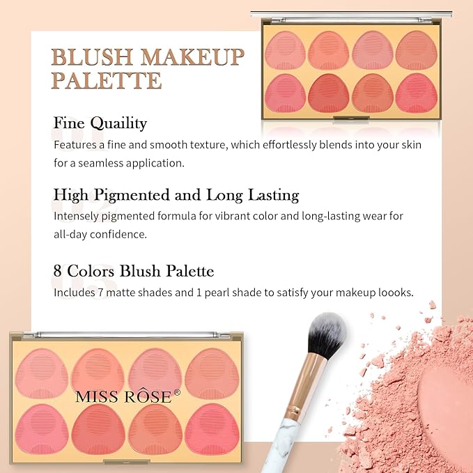 DAGEDA 8 Colors Blush Palette Makeup, Natural Face Blush for Cheeks, Smooth Powder Blush Palette with Brush,Facial Makeup Blushes Set-Velvo Beauty