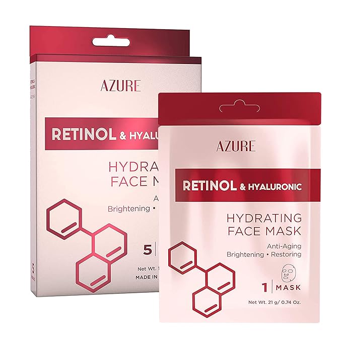 Azure Cosmetics Retinol & Hyaluronic Acid Anti Aging Facial Sheet - Rejuvenating & Hydrating Face Mask - Helps Reduce Fine Lines & Wrinkles, Smooths & Repairs - Made in Korea - Pack of 5-Velvo Beauty
