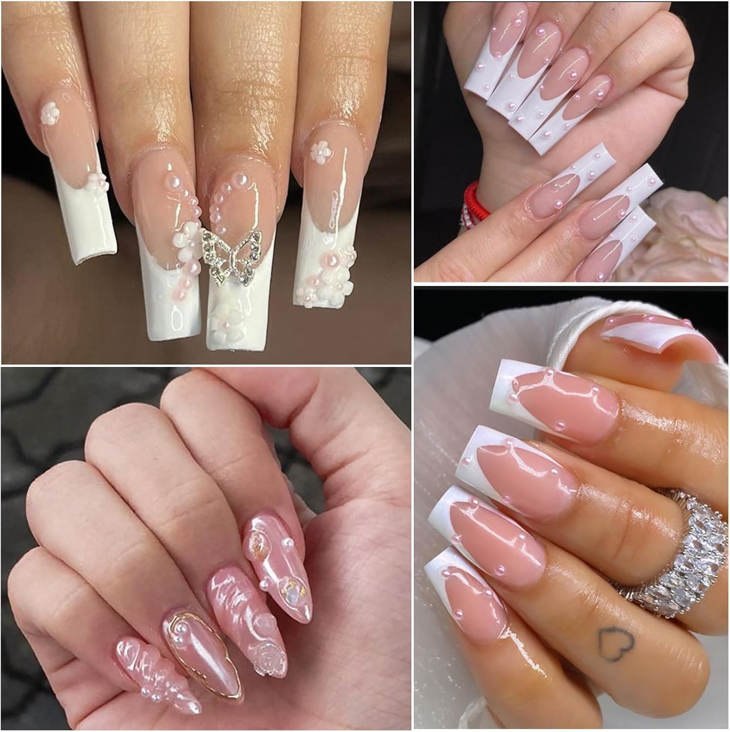 Nail Art Pearls with Rhinestones Glue Gel Flatback Pearls Nail Charms Luxurious Nails Supplies Accessories Gold Silver Gems Jewelry Pearl for Women Nails Design(Pink)-Velvo Beauty