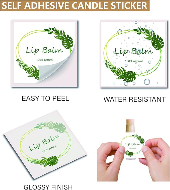 CRASPIRE Lip Balm Labels 80pcs Homemade Lip Balm Labels 2” Clear Lip Balm Labels for Tubes Printable Waterproof Lip Balm Stickers Labels for Lip Balm Handcream Candle Container（Leaves-White Green）-Velvo Beauty