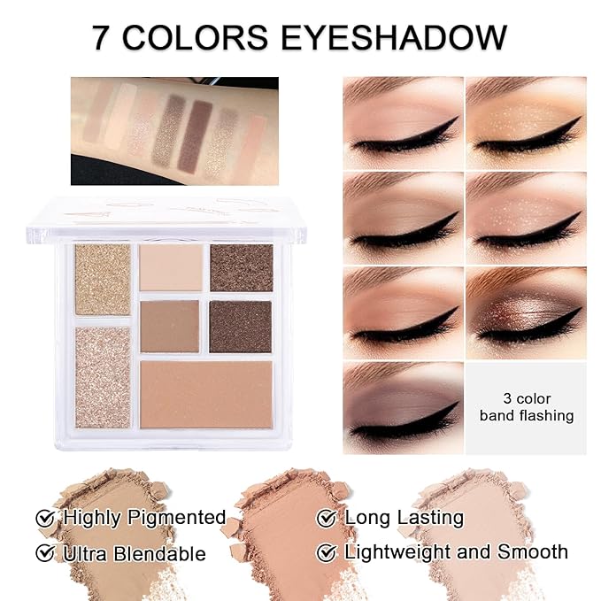 Makeup Kit for Teens Girls, Makeup Present Set for Women, Makeup Full Kit for Beginners, Mini Makeup Bundle Include 7 Latte colors Matte & Shimmer Pigmented Eyeshadow Palette, Eyebrow Powder-Velvo Beauty