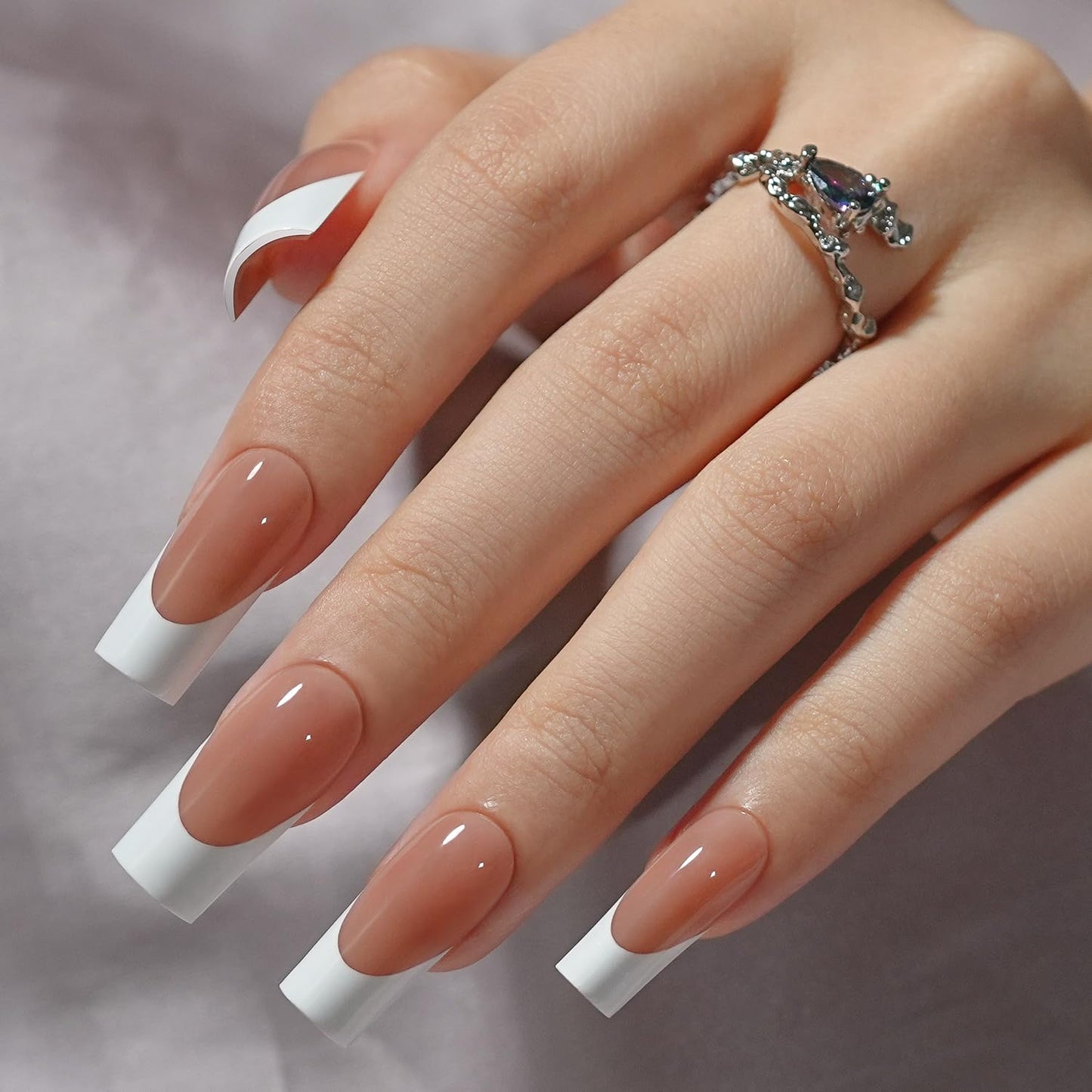 French Gel Nail Tips - Jofay Fashion French Tip Press on Nails, 10-Piece Set 320Pcs Brown Long Square Nail Tips, No Need to File Acrylic Fake Nails for Nail Art DIY & Nail Extension, 16 Sizes-Velvo Beauty