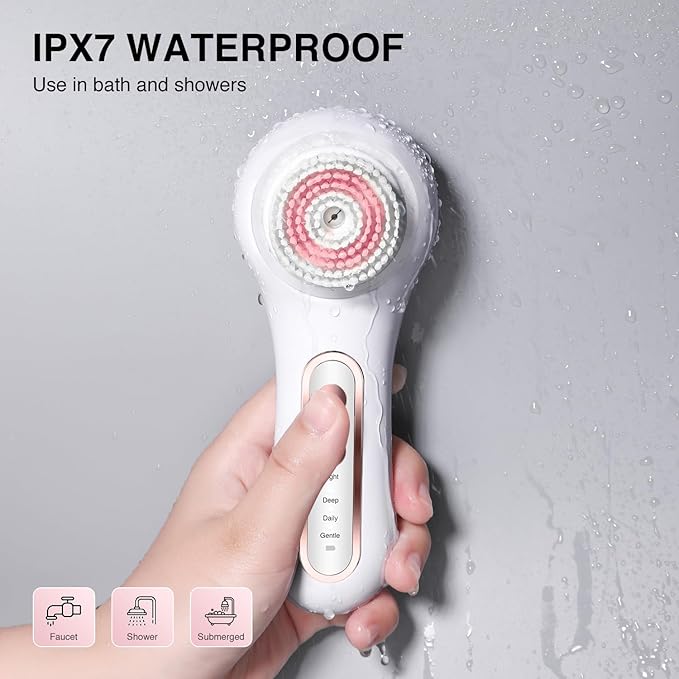 Face Scrubber Exfoliator,Facial Cleansing Brushes Rechargeable IPX7 Waterproof with 5 Brush Heads,Electric Face Spin Brush for Exfoliating, Massaging and Deep Cleansing (White)-Velvo Beauty