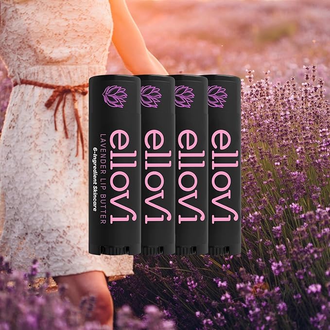 Natural Lip Butter Lip Balm - Lavender - Pure Enough to Eat - Made With Just 6 Vegan Ingredients - Moisturizing Lip Care for All Day Hydration (4-Pack)-Velvo Beauty