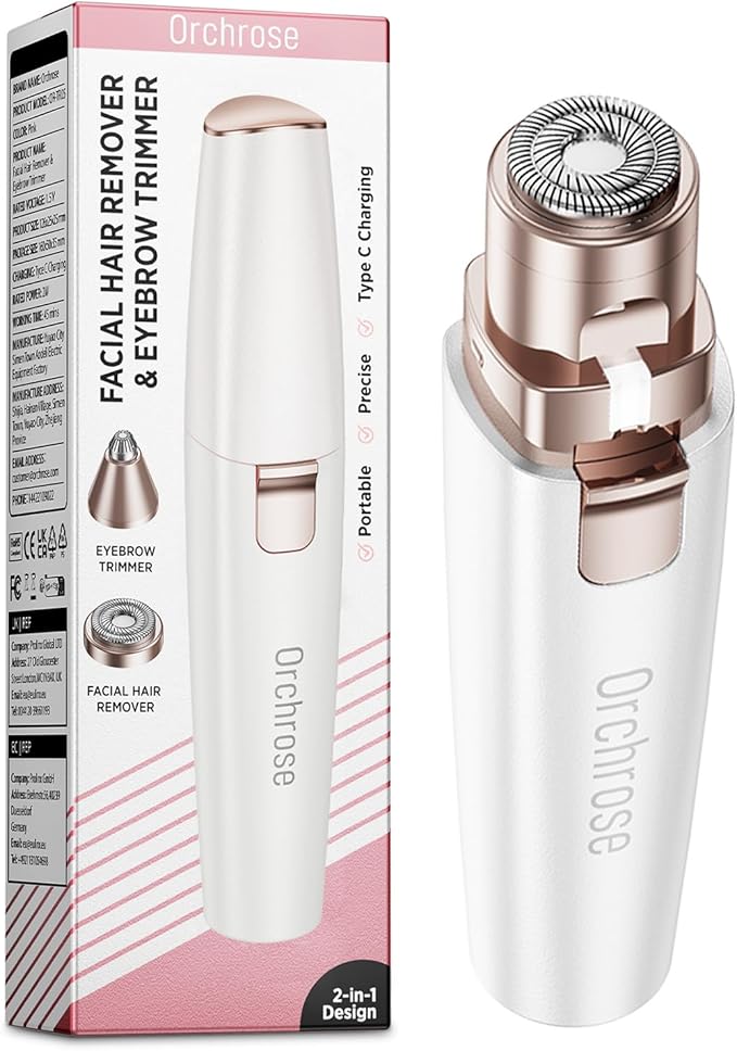 Rechargeable Facial Hair Remover for Women: 2-in-1 Device for Shaping Eyebrows and Removing Face Peach Fuzz (Pearl White)-Velvo Beauty
