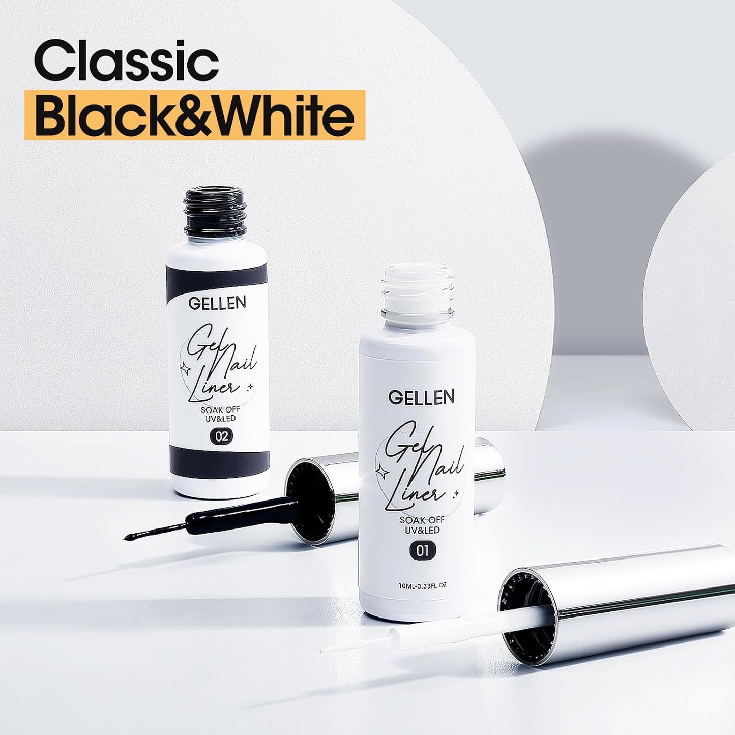 GELLEN 2 Pcs 10ml Black White Liner Gel Nail Polish, Classic Soak off Nail Lamp Nail Art Paint Gel with Thin Nail Art Brush for Euphoria Nail French Manicure-Velvo Beauty