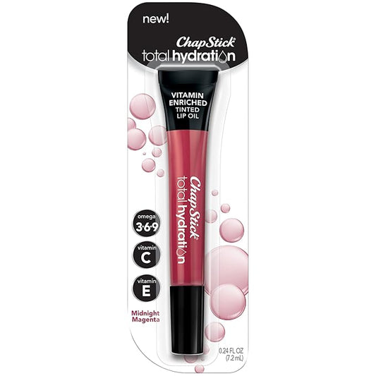 ChapStick Total Hydration Vitamin Enriched Midnight Magenta Tinted Lip Oil Tubes, Lip Care - 0.24 Oz Each, 1 Count-Velvo Beauty