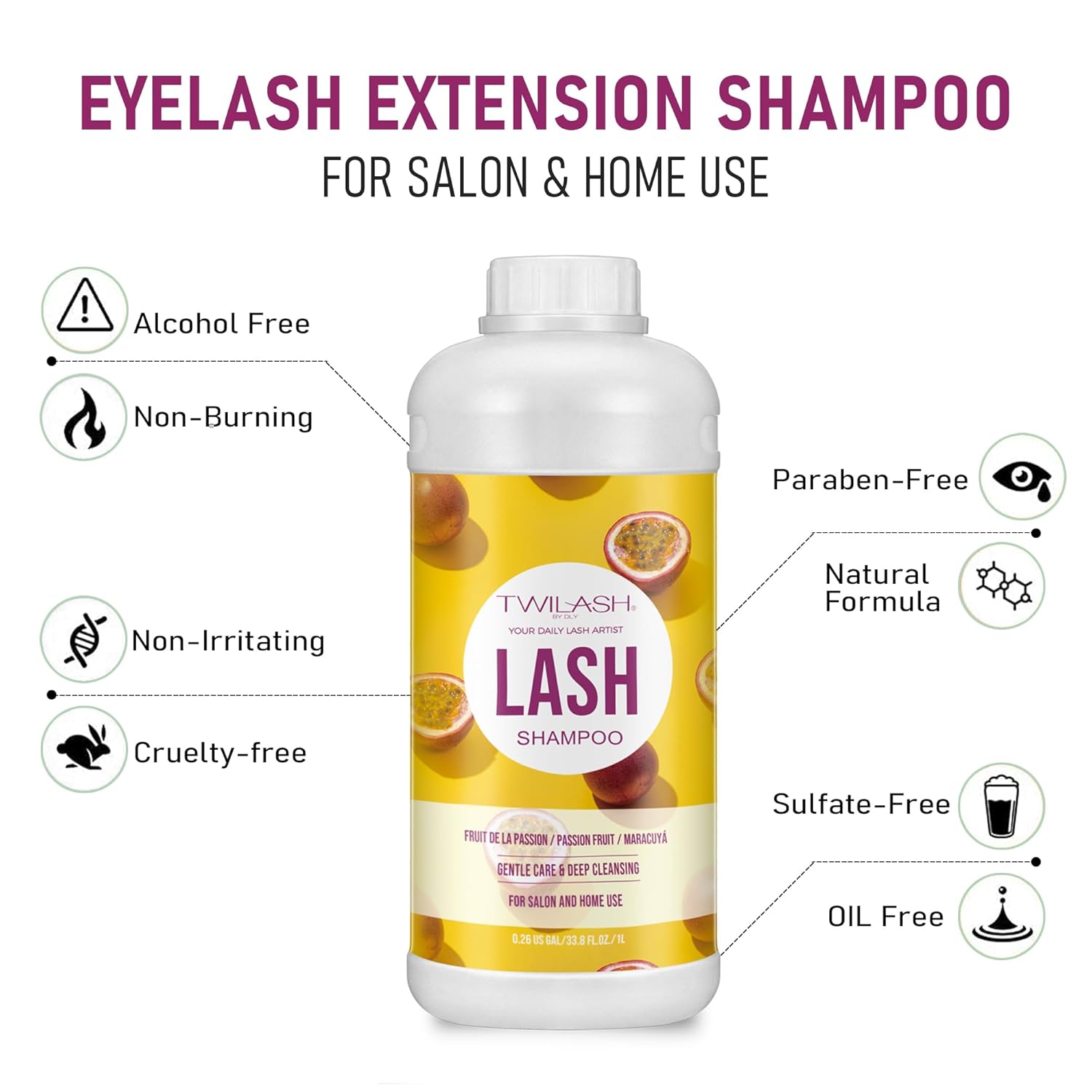 Lash Shampoo Bulk, Eyelash Cleanser for Extensions 2 Liters, Dispenser Pump, Non-irritating or Burning Eyelid Foaming Cleanser for Professional Salon and Home Use (Passion Fruit-1L)-Velvo Beauty