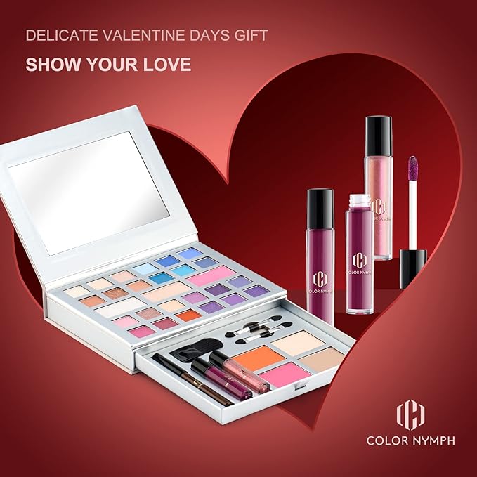 Color Nymph Makeup Kit for Teens, All in One Makeup Kit for Women Included 24 Colors of Matte Shimmer Eyeshadow, Highly Pigmented Lip Glosses, Eyeliner Pencil, Brushes, and Mirror-Velvo Beauty