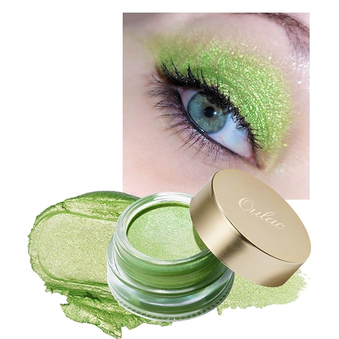 Oulac Lime Green Eyeshadow-Green Glitter Eyeshadow Highly Pigmented Waterproof & Long Lasting for Women with Moisturizing Formula. Multi-use for Highlighter. 6g (15)-Velvo Beauty
