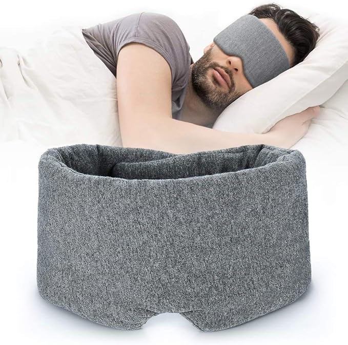 FRESHME Cotton Sleep Eye Mask for Women Men - 100% Blocking Light Travel Blindfold, Soft Zero Pressure Grey Eyes Cover with Adjustable Velcro Strap for Side Sleeper Night Sleeping, Work Nap and Yoga-Velvo Beauty