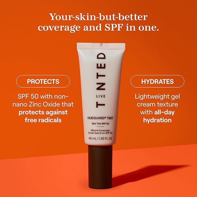 Live Tinted Hueguard Skin Tint SPF 50 - Tinted Mineral Sunscreen with Light-Medium Buildable Coverage With a Hydrating and Radiant Finish - Water and Sweat Resistant, 1.35 fl oz - Shade 09-Velvo Beauty