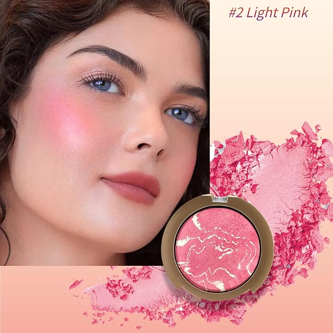 Baked Blush Powder, Natural Glow Blush Palette, Contour Brighten Highlight Face for a Shimmery or Matte Finish, Lightweight Blendable, Long Lasting Face Makeup #02-Velvo Beauty