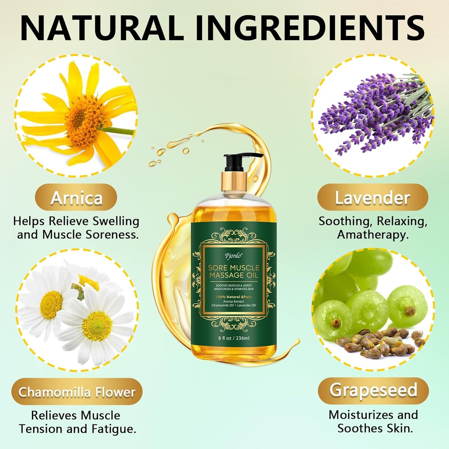 Sore Muscle Massage Oil for Massage Therapy, with Massage Roller Ball & Thumb Saver Massager, Body Massage Oil for Muscle Relaxing, Soothes Joints & Muscles with Arnica, Lavender Oil(8 Fl Oz)-Velvo Beauty