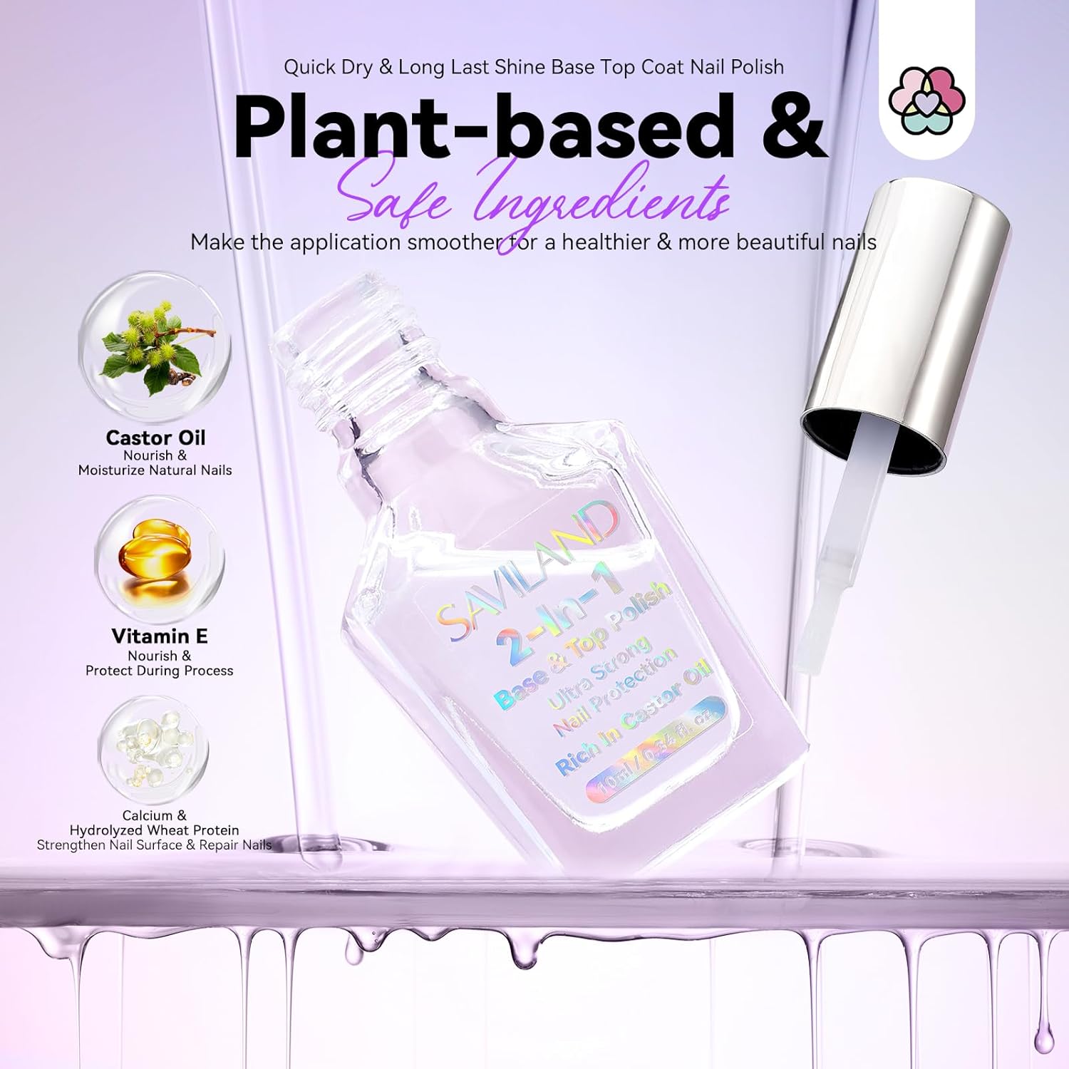SAVILAND Clear Nail Polish Base Top Coat: 2 in 1 Quick Dry Nail Polish Long Lasting Fingernail Toe Polish Color Protection Resists Smudging, Chipping and Fading Shine Finish Polish Salon Home Nail Art-Velvo Beauty